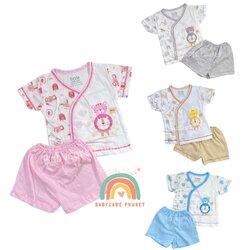 ชุดแขนสั้นขาสั้นเด็กแรกเกิด แบบผูก ผ้าคัตตอล