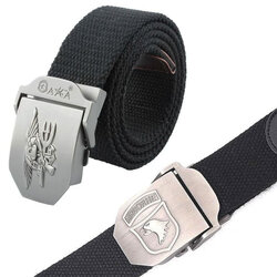 เข็มขัด หัวเงินปั้มลาย สายผ้า Canvas