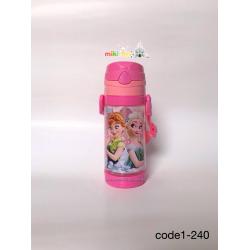 กระติกน้ำเด็ก Frozen fever Elsa&Annaโฟรเซ่น (เอลซ่า,แอนนา) สีชมพู รุ่นฝาเด้ง ปุ่มกดสามเหลี่ยม