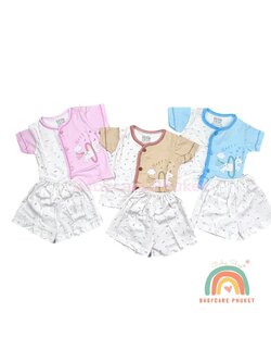 ชุดเด็กแรกเกิด ชุดเด็กอ่อน แบบกระดุม เสื้อแขนสั้นและกางเกงขาสั้น ผ้าคัตตอล