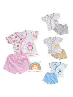 ชุดแขนสั้นขาสั้นเด็กแรกเกิด แบบผูก ผ้าคัตตอล