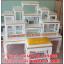 โต๊ะหมู่บูชา หมู่ 9 หน้า 6 แถบทอง ไม้ทุเรียน ขาตรง สีขาว