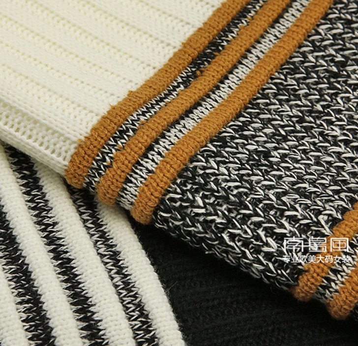 PreOrderคนอ้วน - เสื้อไหมพรมกันหนาวไซส์ใหญ่ เสื้อไหมพรมคอเต่ายืด ตัวยาว ลายถักสวย สีครีมดำ