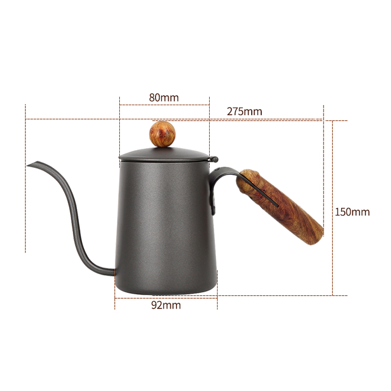 กาต้มน้ำดริปกาแฟเทฟล่อน ด้ามจับไม้ 600 CC. 1610-512