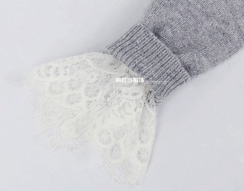 PreOrderไซส์ใหญ่ - เสื้อกันหนาวแฟชั่น ไซส์ใหญ่ คนอ้วน เสื้อ 2 ชิ้น ข้างในเป็นผ้าลูกไม้แขนยาวสีขาว ตัวนอกเป็นไหมพรมสีเทา