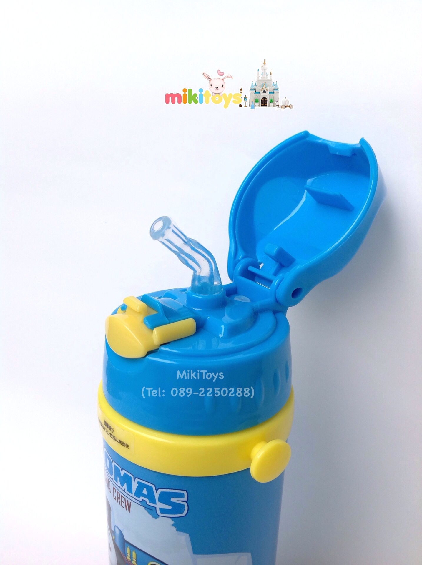 กระติกน้ำรุ่นเก็บอุณหภูมิ Thomas and Friends (โทมัส) สีฟ้า ขอบเหลือง ลายสกรีนเท่มากๆๆจ๊ะ สามารถเก็บอุณหภูมิได้ทั้ง ร้อน และ เย็น /ฝากดเด้ง หลอดนิ่ม