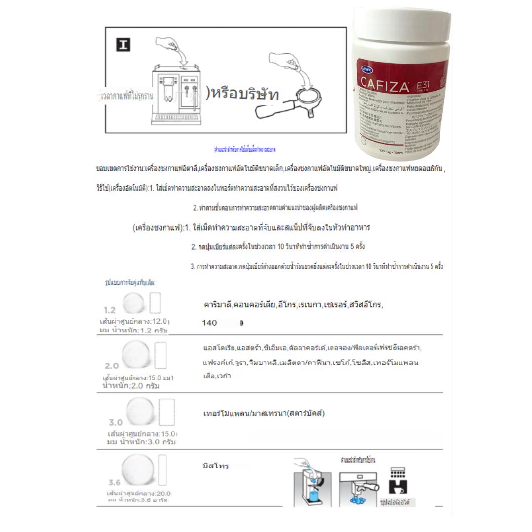 เม็ดน้ำยาล้างเครื่อชงกาแฟ CAFIZA E31 จำนวน 100 เม็ด รหัส 2004