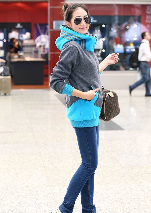 PreOrderคนอ้วน - เสื้อกันหนาวแฟชั่น ไซส์ใหญ่ คนอ้วน เสื้อวอมกันหนาว น่ารัก มีHood สี : ชมพู / เทา