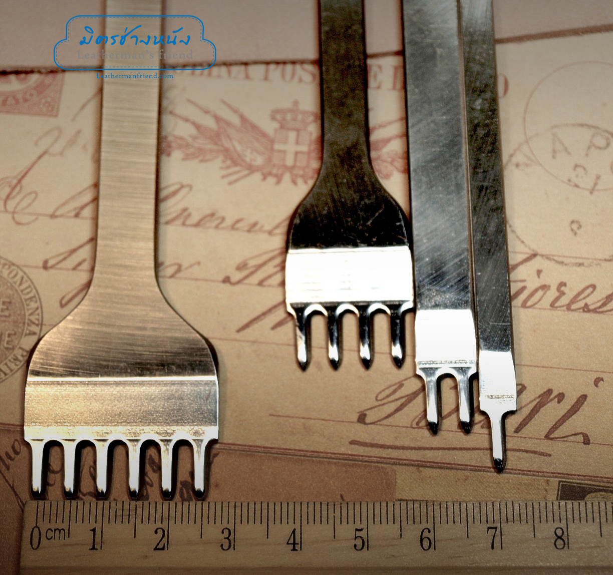 ชุดส้อมตอก ระยะฟันห่าง 5 มิล ระยะฟันกว้าง 2.5 มิล ส้อม 1+2+4+6 ฟัน รุ่นเหรียญทอง เหล็กขาวแข็ง