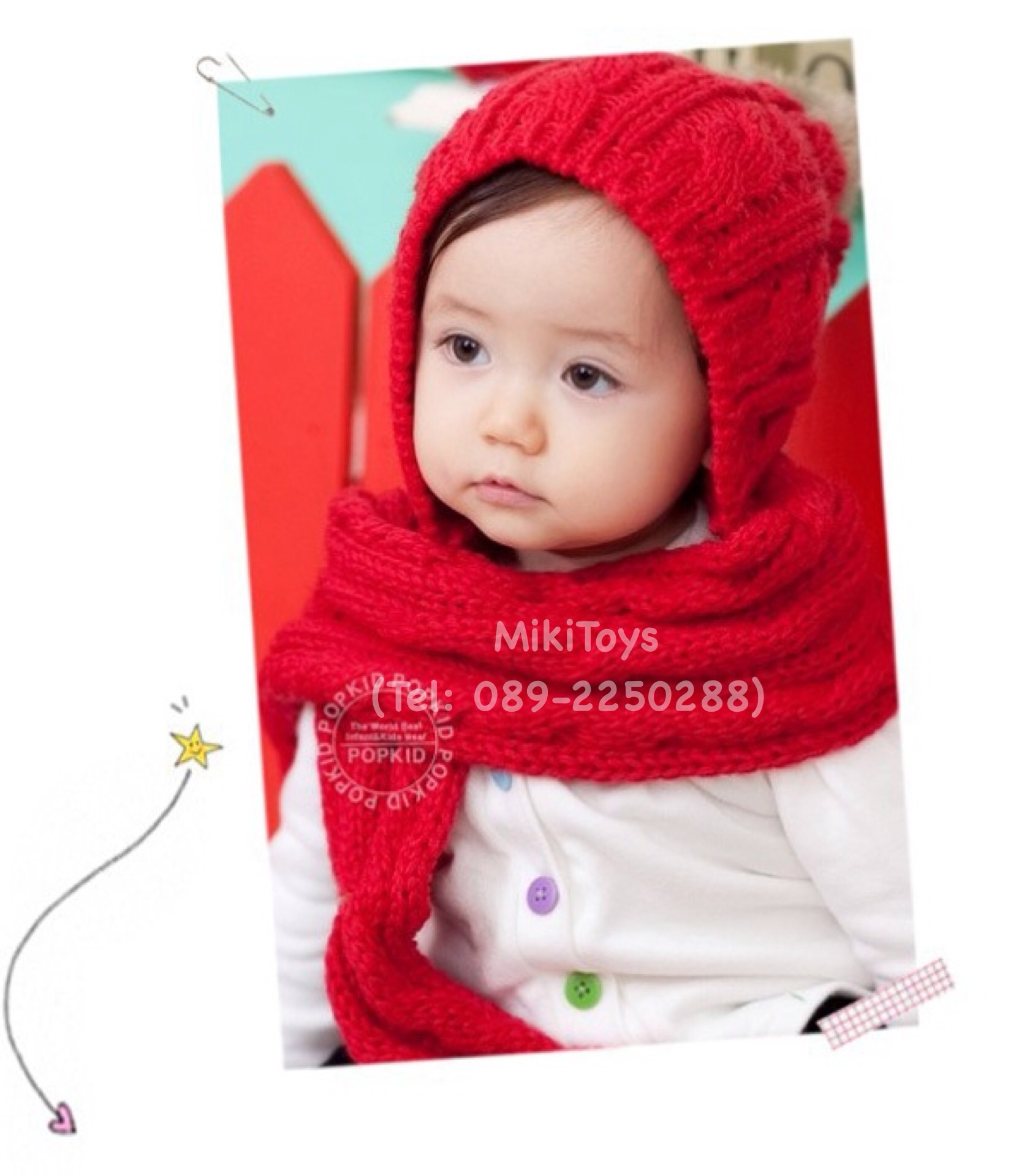 หมวกไหมพรมแบบผ้าพันคอในตัวติดพู่ปอมๆขนกระต่ายด้านบน ชิ้นเดียวติดกัน พกพาสะดวก