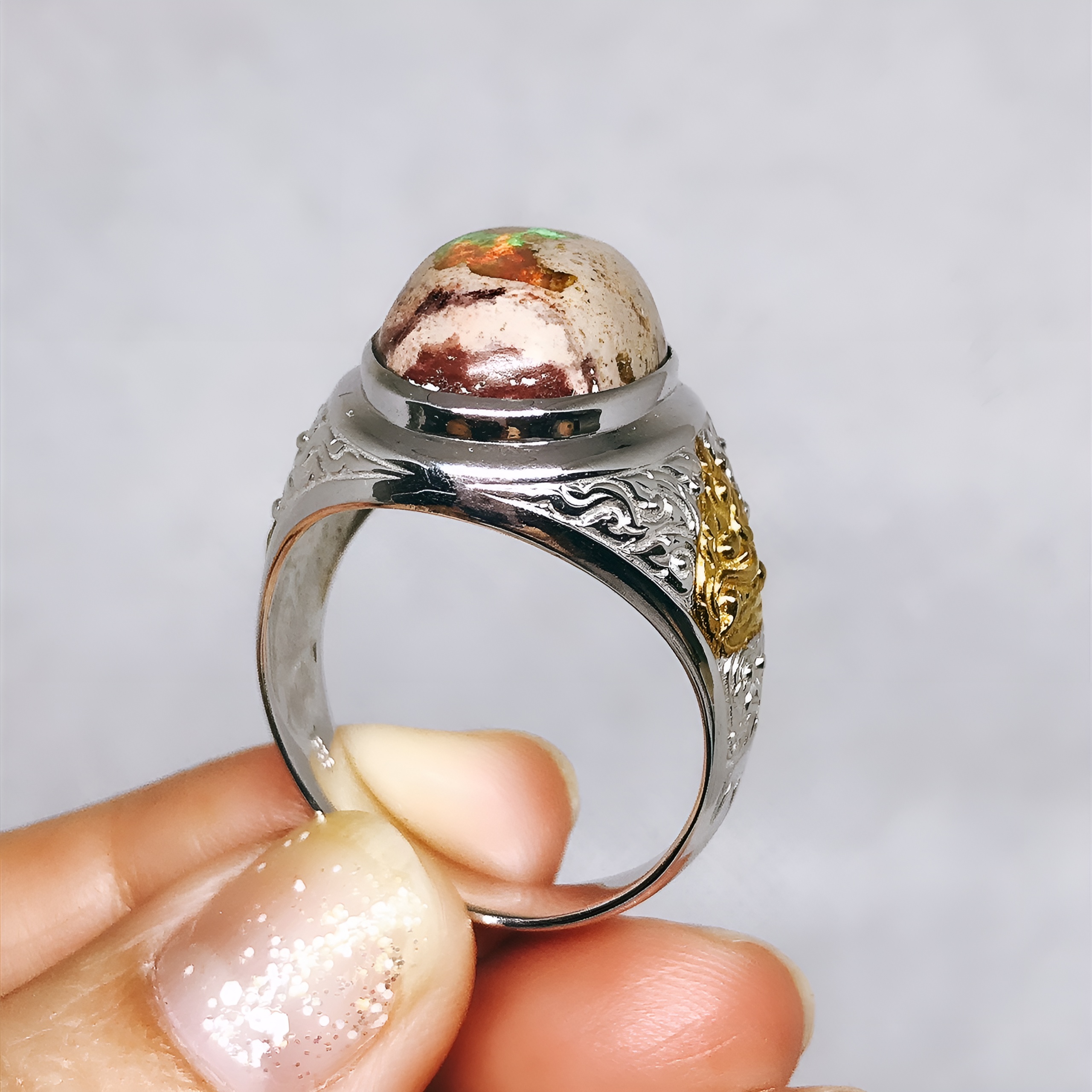 แหวนราหู พลอย Mexicn opal