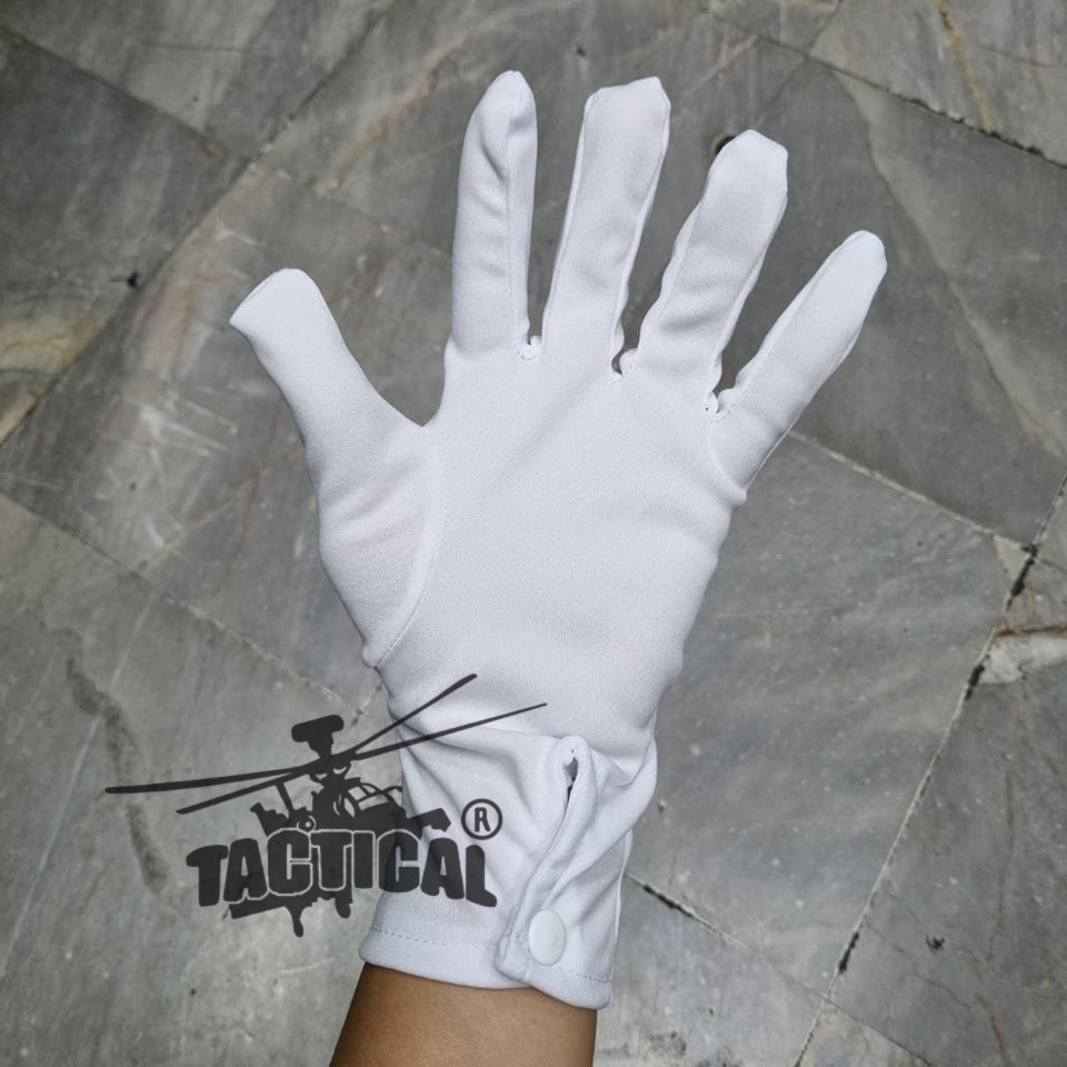 ถุงมือจราจรสีขาว กระดุม เต็มนิ้ว