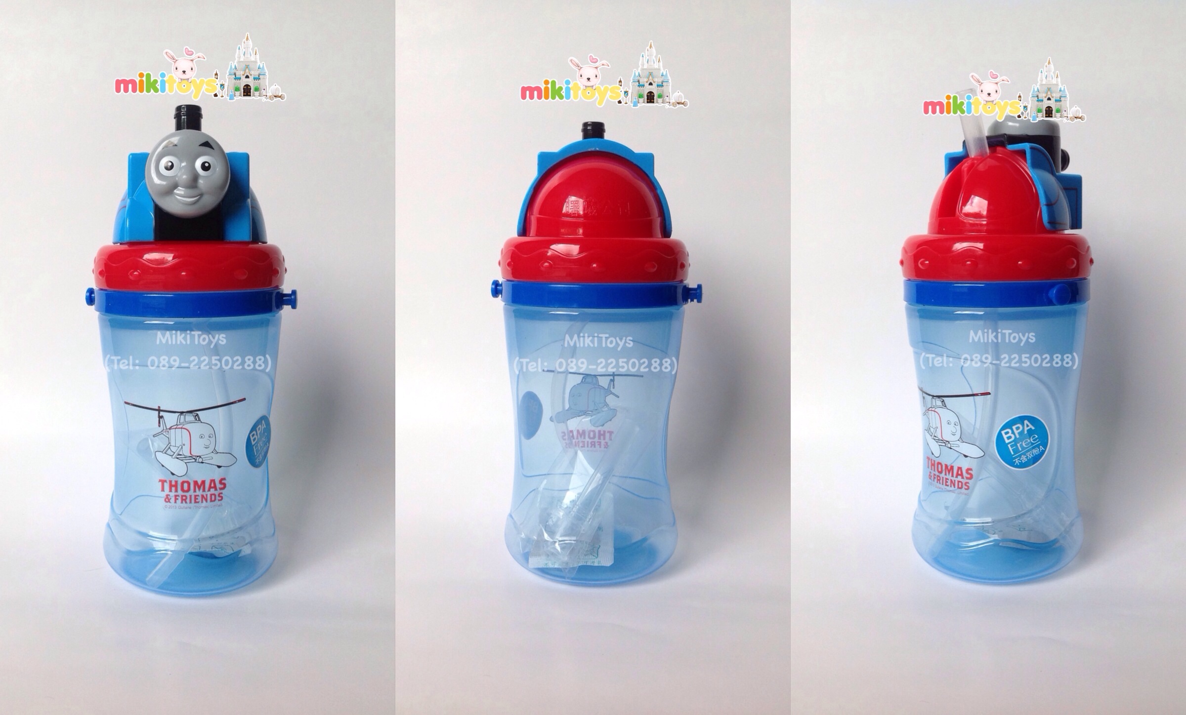 กระติกน้ำ Thomas 3D (THOMAS สีฟ้า-แดง)ฝาเลื่อน3D หลอดในตัว **แถมหลอดดูดสำรองให้1ชิ้นด้วยค่ะ