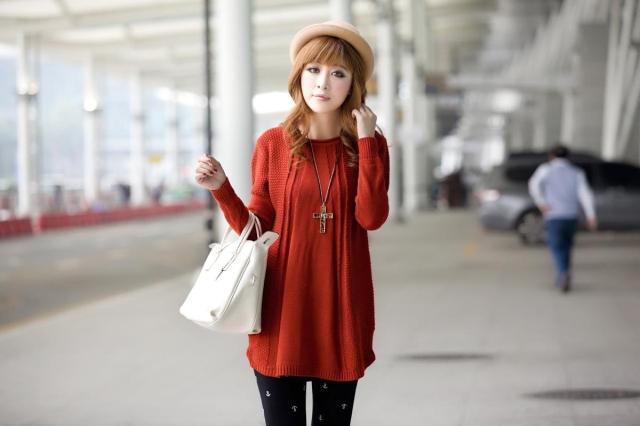 Pre Order - เสื้อกันหนาวแฟชั่นสไตล์เกาหลี เสื้อไหมพรมคลุมยาว : สีส้ม / สีครีม(เบจ) / สีชมพู / สีน้ำเงิน / สีดำ