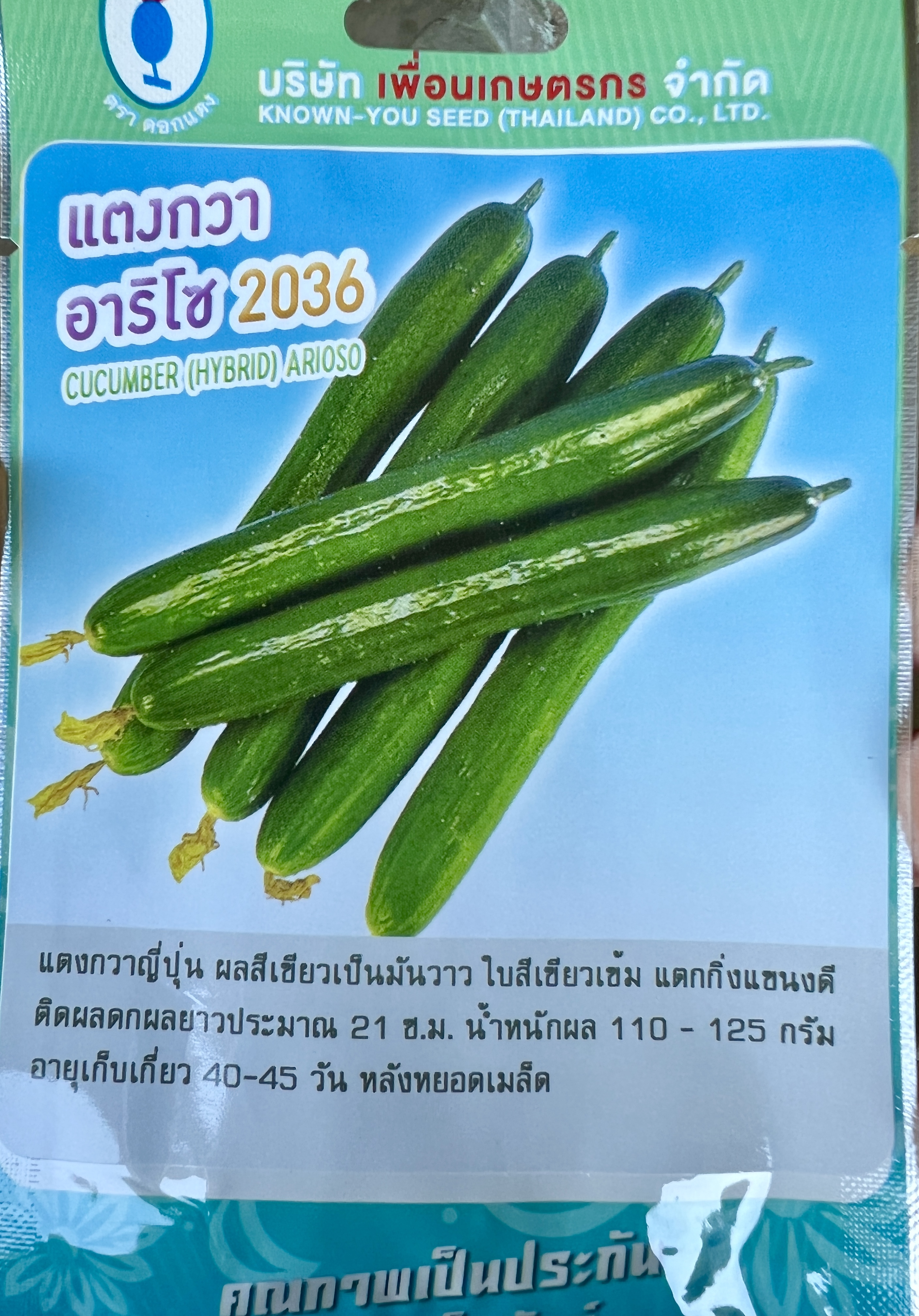 แตงกวาญี่ปุ่น อาริโซ 20 เมล็ด