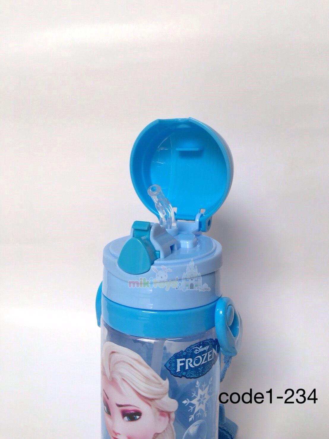 กระติกน้ำเด็ก Frozen Elsa โฟรเซ่น (เอลซ่า) สีฟ้า รุ่นฝาเด้ง ปุ่มกดสามเหลี่ยม