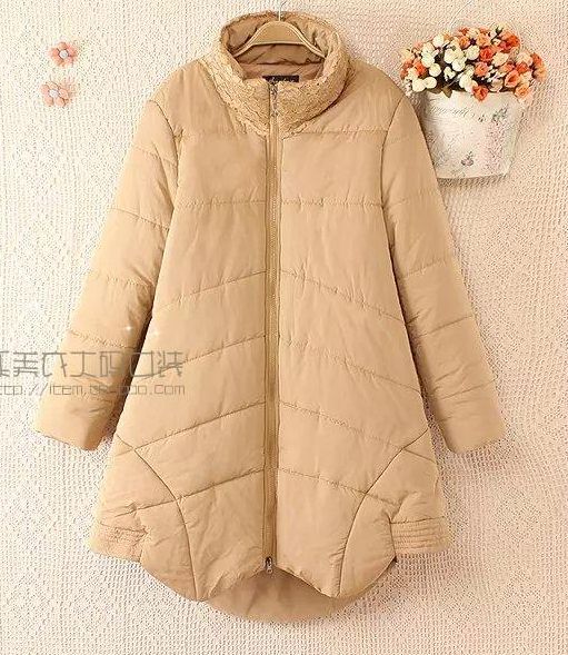 PreOrderเสื้อผ้าคนอ้วน - เสื้อกันหนาวไซส์ใหญ่ คนอ้วน ผ้าร่มบุนวม แต่งผ้าลูกไม้คอเสื้อ สี : ดำ / กากี