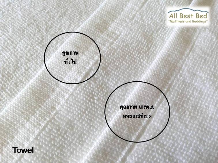 ผ้าขนหนูโรงแรม ขนคู่ สีขาว Pure Cotton100% เกรด A ทอขอบในตัว