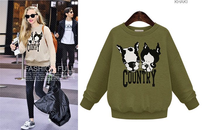 PreOrderคนอ้วน - เสื้อกันหนาวแฟชั่น ไซส์ใหญ่ คนอ้วน เสื้อยืดกันหนาว พิมพ์ลายน้องหมาที่หน้าอก สี : เขียว / ชมพู / แอปริคอท (เบจ)