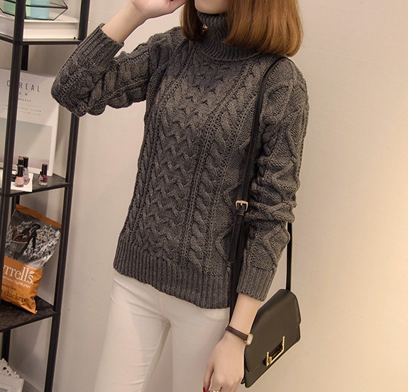 PreOrderคนอ้วน - เสื้อกันหนาวแฟชั่น ไหมพรมคอเต่า สีเทา