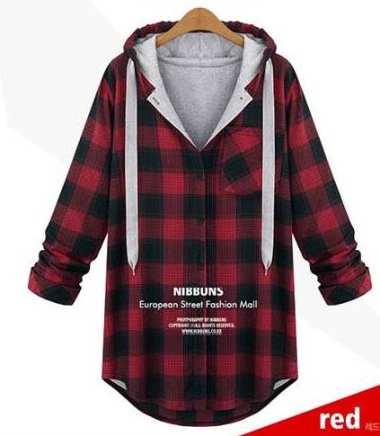 PreOrderไซส์ใหญ่ - เสื้อกันหนาวไซส์ใหญ่ คนอ้วน มีHood ลายสก๊อต 2 สี สี : แดง / เทา