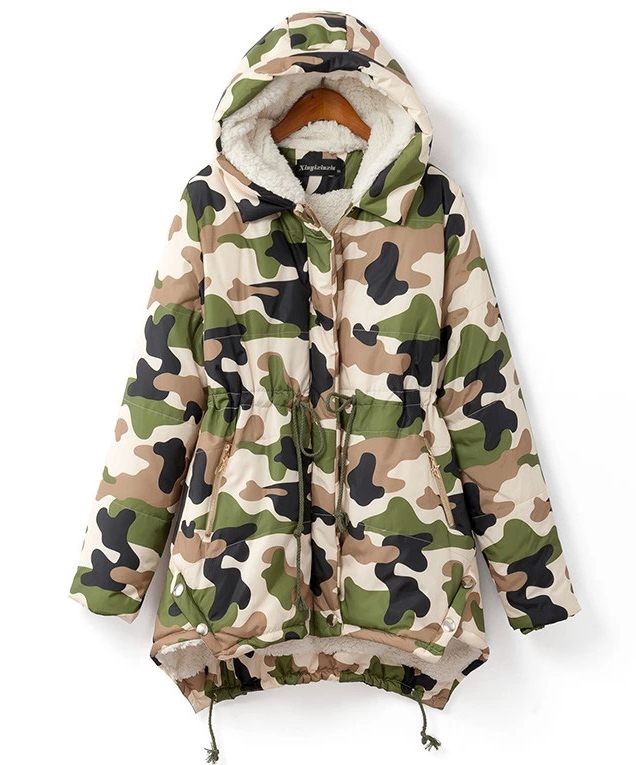 PreOrderไซส์ใหญ่ - เสื้อกันหนาวแฟชั่น ไซส์ใหญ่ ลายทหาร ข้างในเป็นขนสัตว์ มี Hood หนา สี : น้ำเงิน / สีเขียว