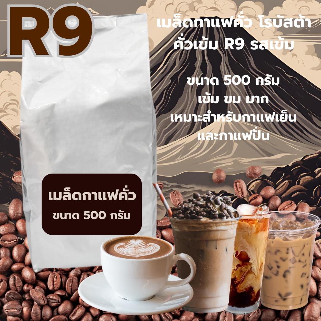 เมล็ดกาแฟคั่ว โรบัสต้าคั่วเข้ม R9 ขนาด 500 กรัม รสเข้ม รหัส 1926