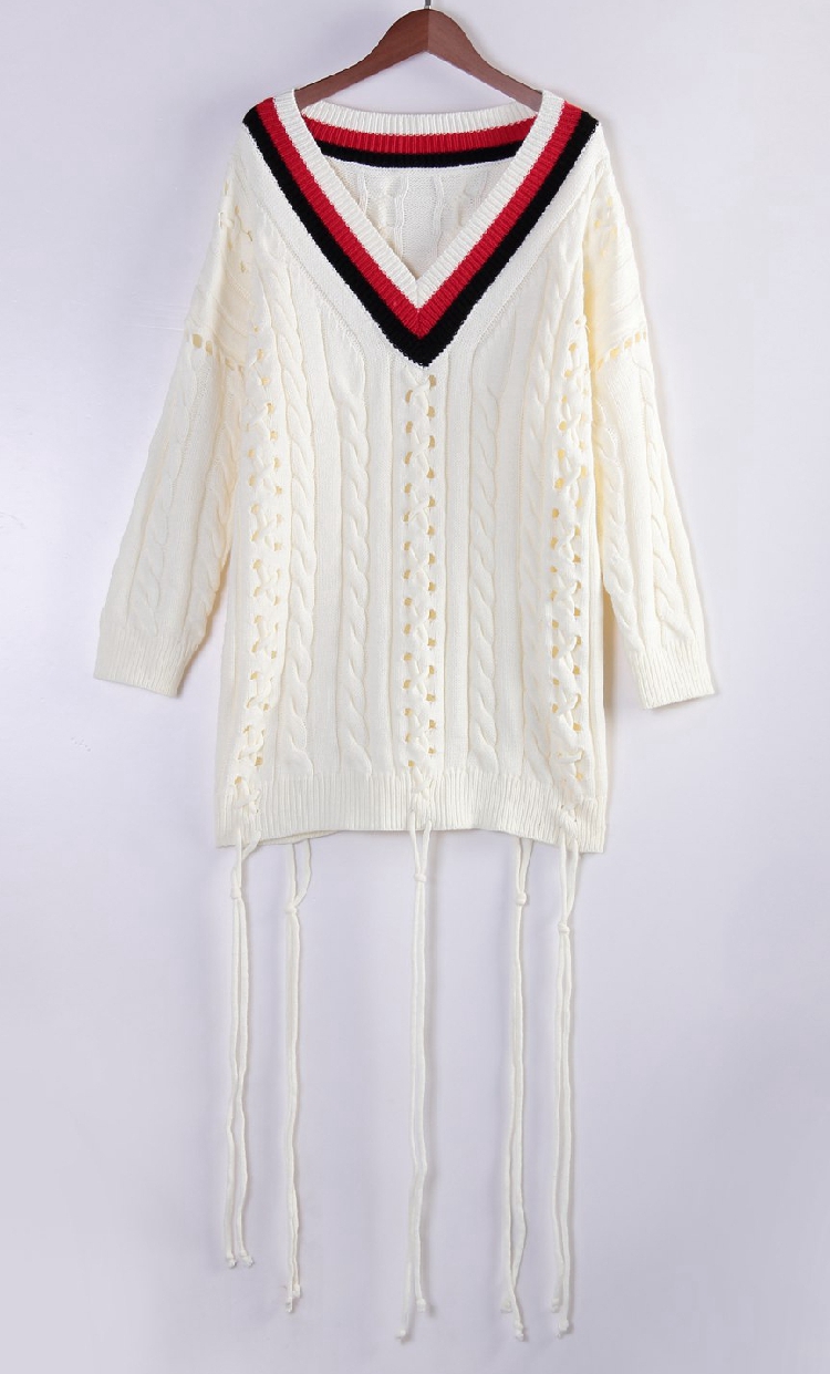 PreOrderเสื้อผ้าคนอ้วน - เสื้อกันหนาวคนอ้วน ไซส์ใหญ่ เสื้อไหมพรม ไม่หนาถักลายสีขาว