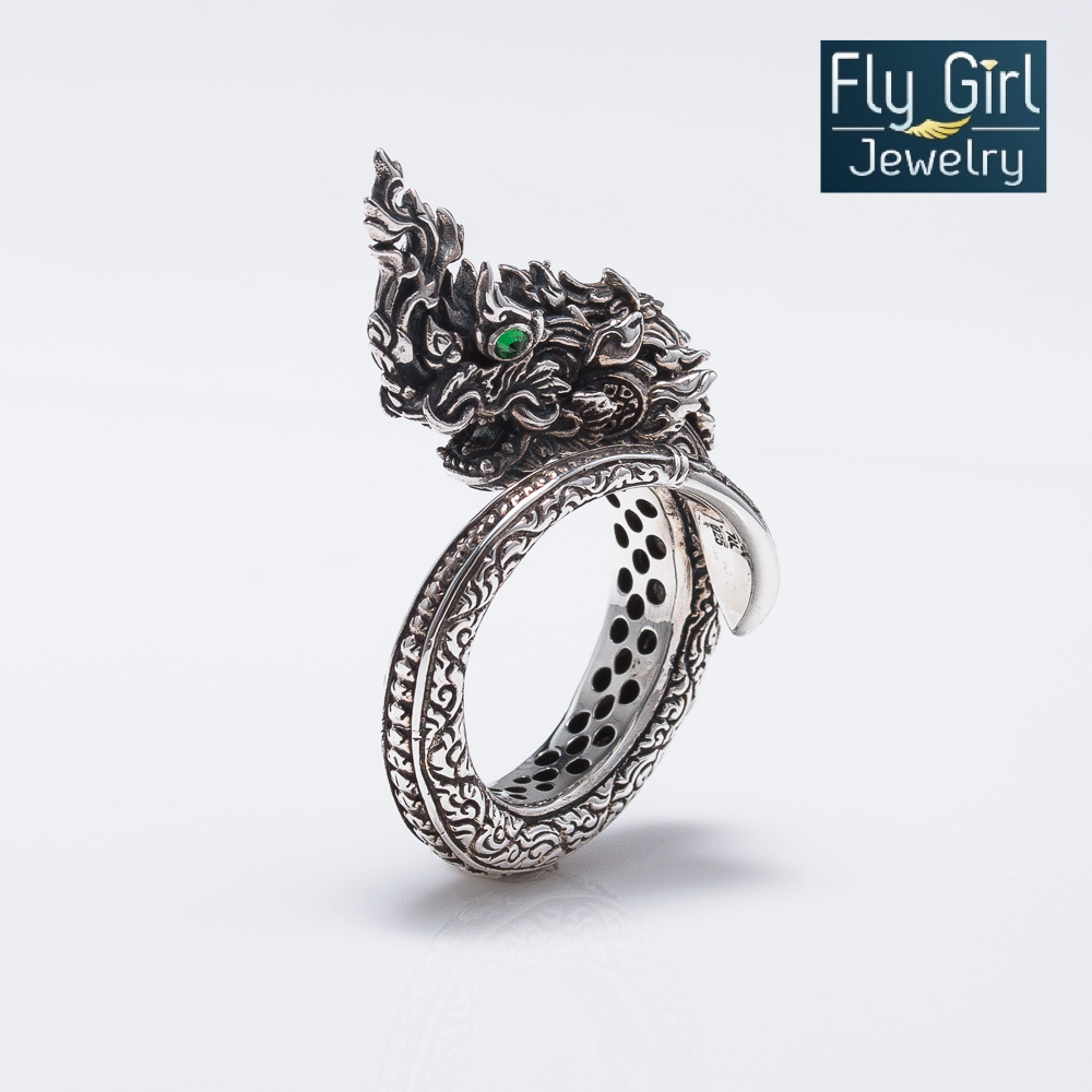 แหวนพญานาคราช เงินแท้ดวงตาประดับพลอยแท้ Tsavorite ช่วยปกป้องคุ้มครอง เรียกโชคลาภ งานสวยมีมิติ ลวดลายไทยคมชัดสวยงาม Made in Thailand
