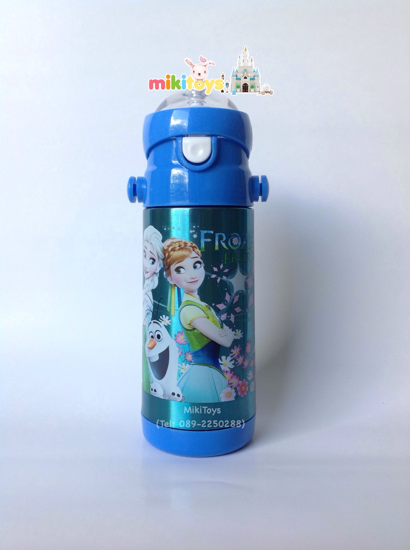 กระติกน้ำรุ่นเก็บอุณหภูมิ FROZEN Fever (โฟรเซน ฟีเวอร์) สีฟ้า ลายใหม่น่ารักมากๆๆ สามารถเก็บอุณหภูมิได้ทั้ง ร้อน และ เย็น