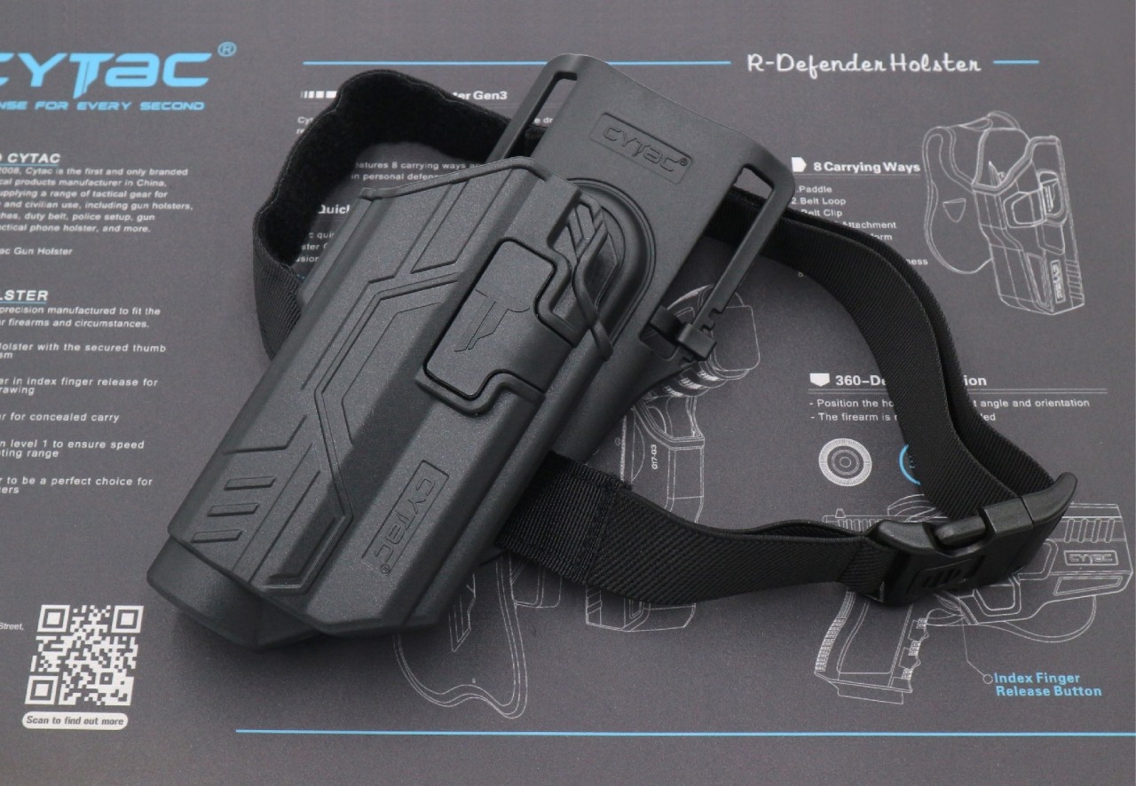 (งานแท้) ซองปืน G17/G19 ติดไฟฉาย + เพลทลดต่ำ + รัดขา ยี่ห้อ Cytac