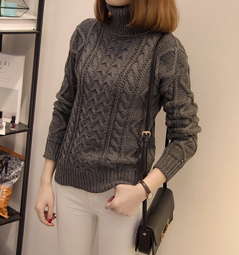 PreOrderคนอ้วน - เสื้อกันหนาวแฟชั่น ไหมพรมคอเต่า สีเทา