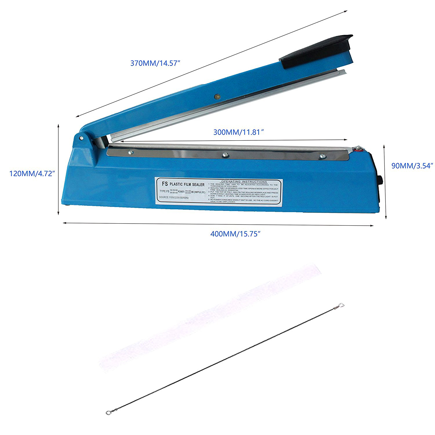 เครื่องซีลไฟฟ้าแบบกด ยาว 300 mm. 12 นิ้ว บอดี้พลาสติก สำหรับถุงพลาสติก PPและ PE รหัส 1608-116