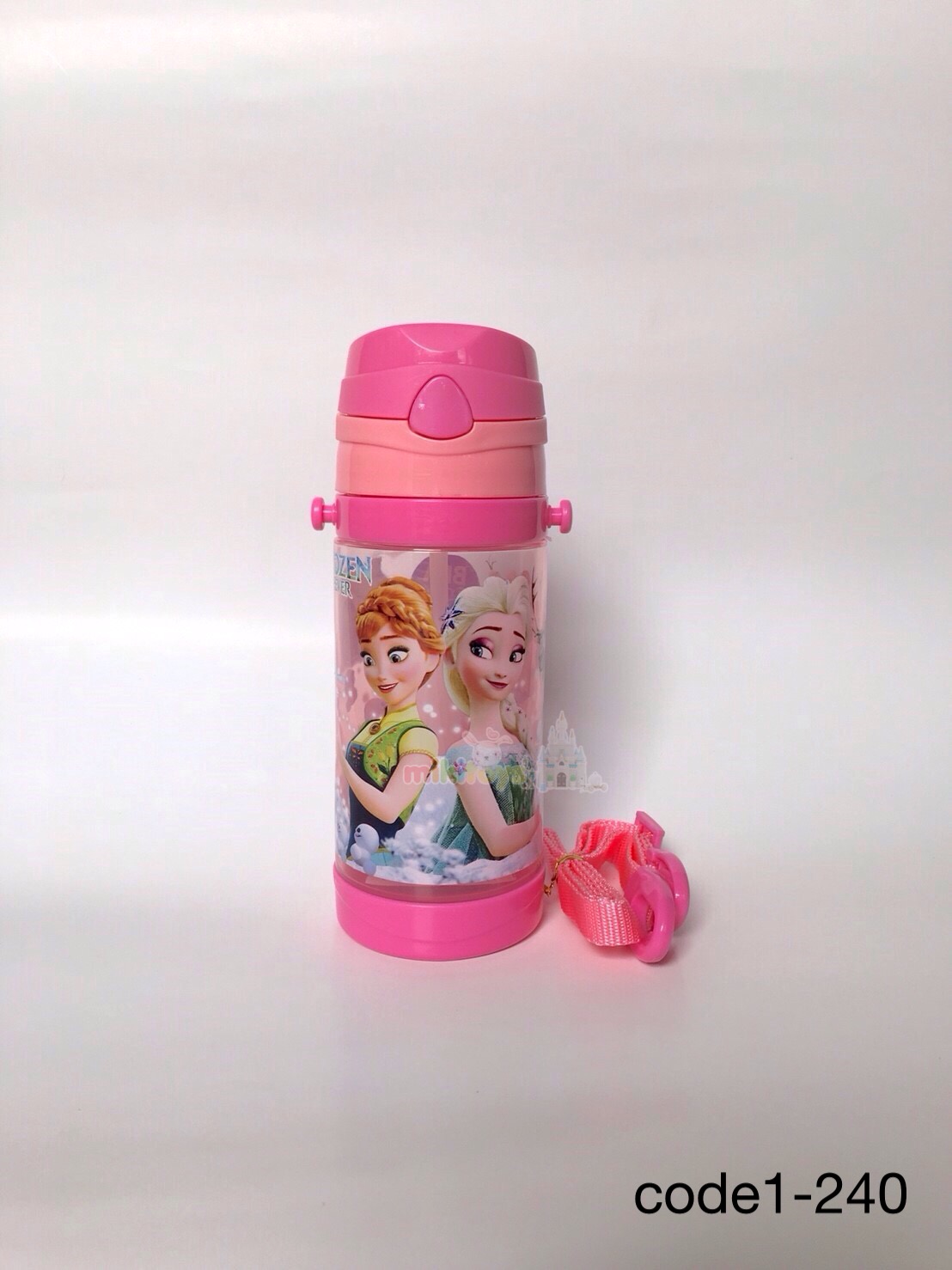 กระติกน้ำเด็ก Frozen fever Elsa&Annaโฟรเซ่น (เอลซ่า,แอนนา) สีชมพู รุ่นฝาเด้ง ปุ่มกดสามเหลี่ยม