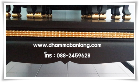 โต๊ะหมู่บูชา หมู่ 7 หน้า 6 มีแถบทอง ไม้เบญจพรรณ ขาสิงห์ สีโอ๊คด้าน