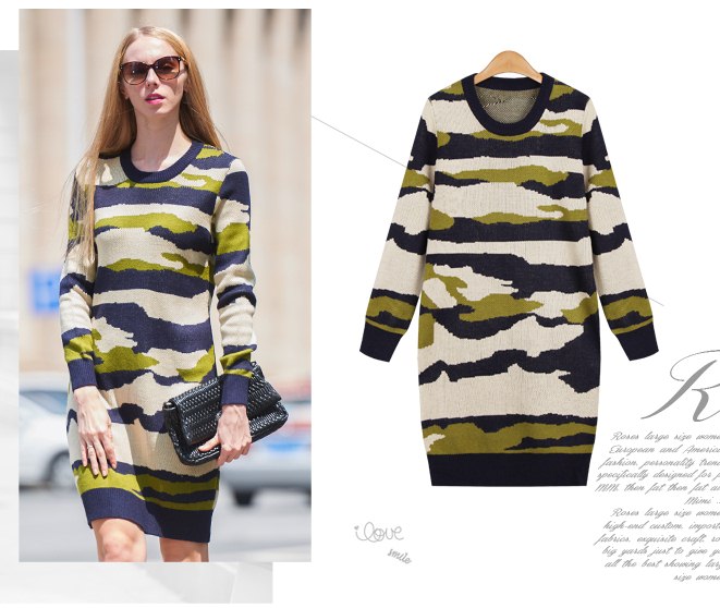 PreOrderคนอ้วน - เดรสไหมพรมกันหนาวแฟชั่น ไซส์ใหญ่ คนอ้วน ลายพราง