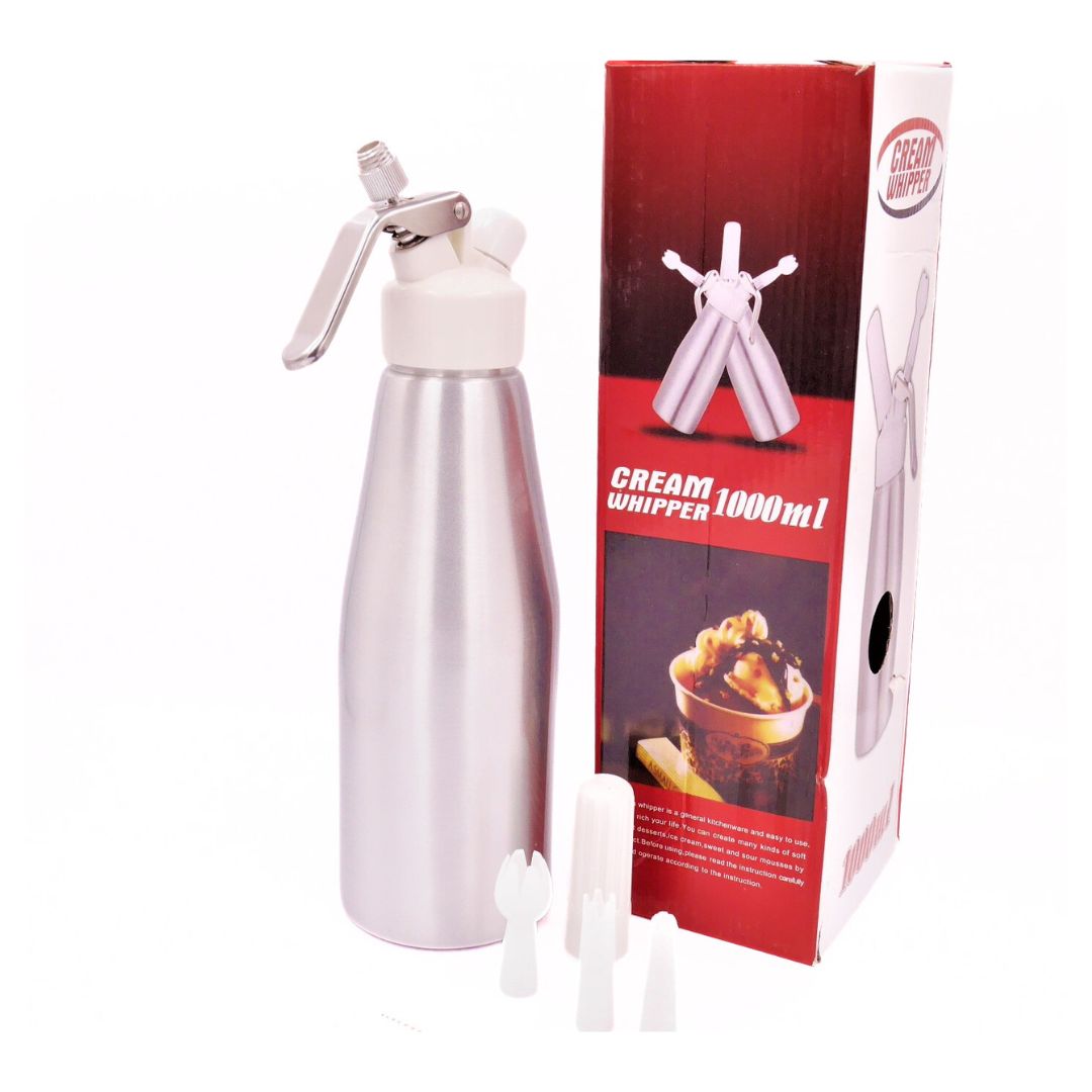 ขวดทำวิปครีม 1000 มล. หัวสีขาว PP ทรงเหลี่ยม CREAM WHIPPER รหัส 1224