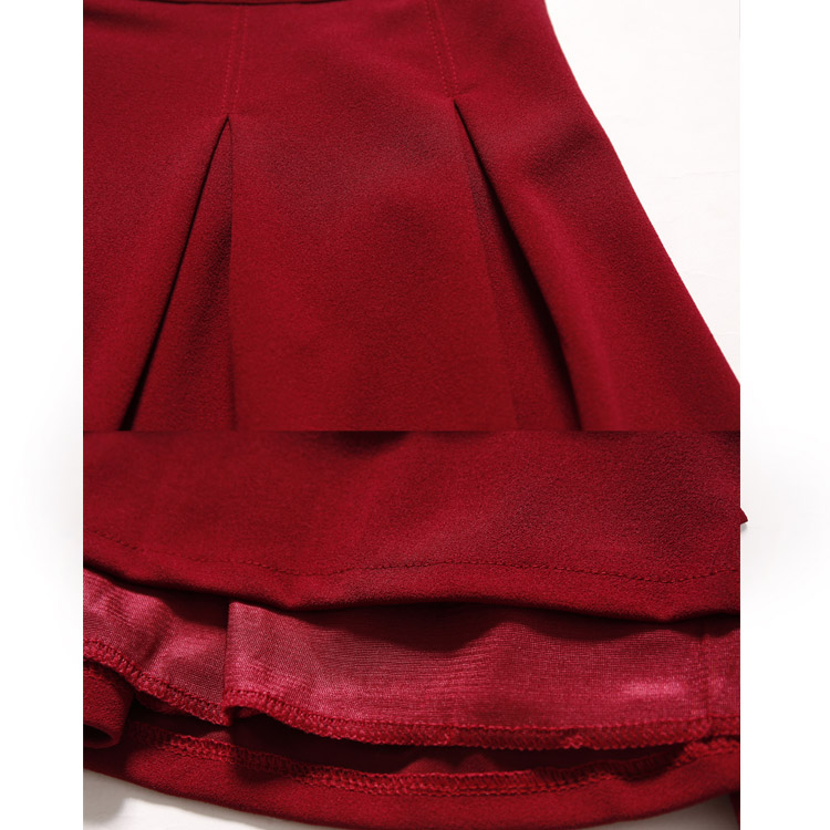 PreOrderคนอ้วน - เซตคู่กันหนาวแฟชั่น ไซส์ใหญ่ คนอ้วน เสื้อยืดคอกลมแต่งลายหน้าอกสีน้ำเงิน+กระโปรงจีบสีแดง