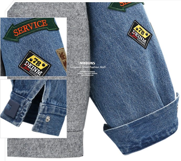 PreOrderคนอ้วน - เสื้อกันหนาว ผ้าวอม+ผ้ายีนส์ มีซับใน สีเทา