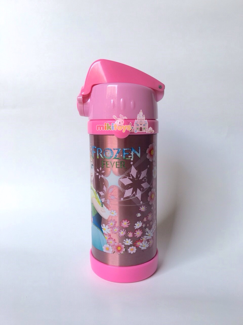กระติกน้ำ โฟรเซ่น FROZEN Fever ลายใหม่ #Pink สีชมพูหวานๆ ขนาด350ml. รุ่นกดแล้วฝาเด้ง พร้อมตัวล็อค2ชั้น เก็บอุณหภูมิ