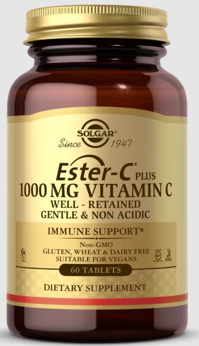 Solgar ESTER-C PLUS 1000 MG VITAMIN C 60 TABLETS วิตามินซีที่ไม่เป็นกรด ไม่กัดกระเพาะ เสริมภูมิต้านทาน 24 ชั่วโมง