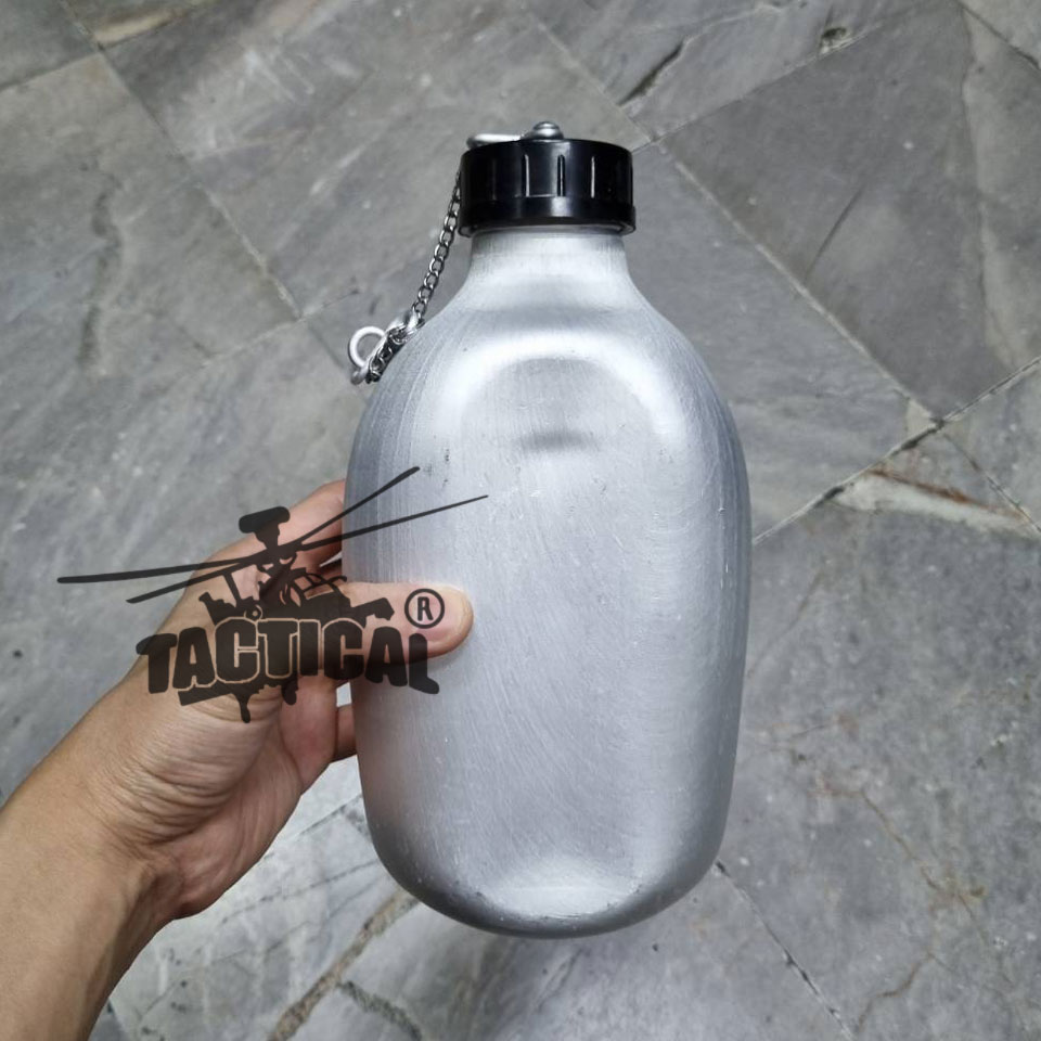 กระติกน้ำทหารอลูมิเนียม ทรงกลม พร้อมปลอก