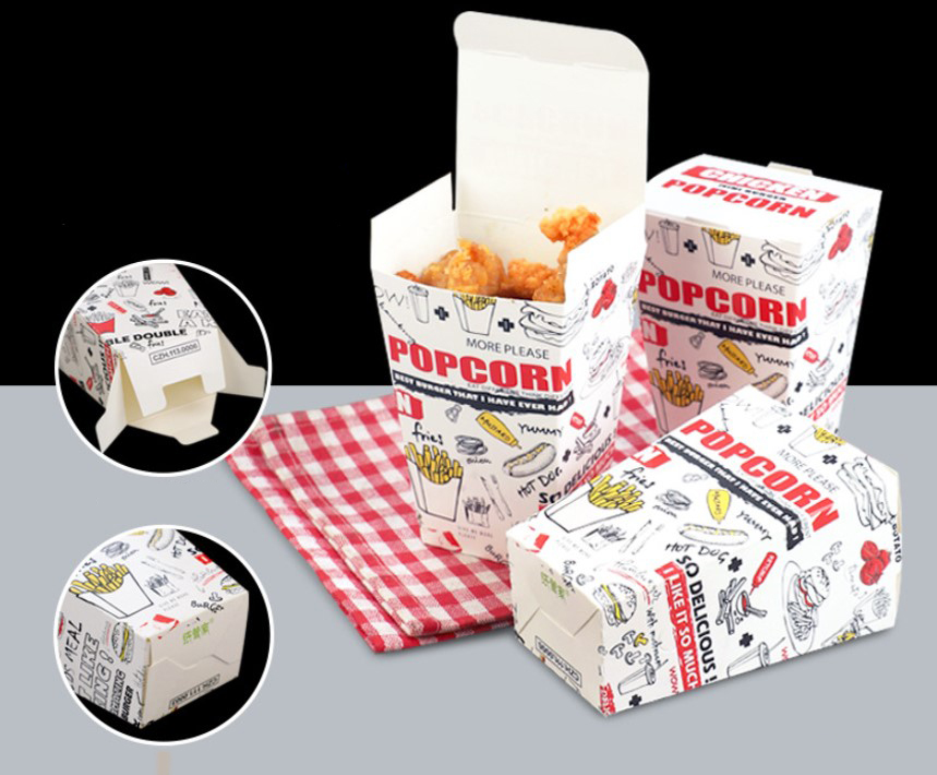 ถาดไก่ทอด-กล่องใส่เฟรนซ์ฟราย กล่อง Popcorn ใช้ใส่ของทอด-ขนม แพ็ค 50 ชิ้น