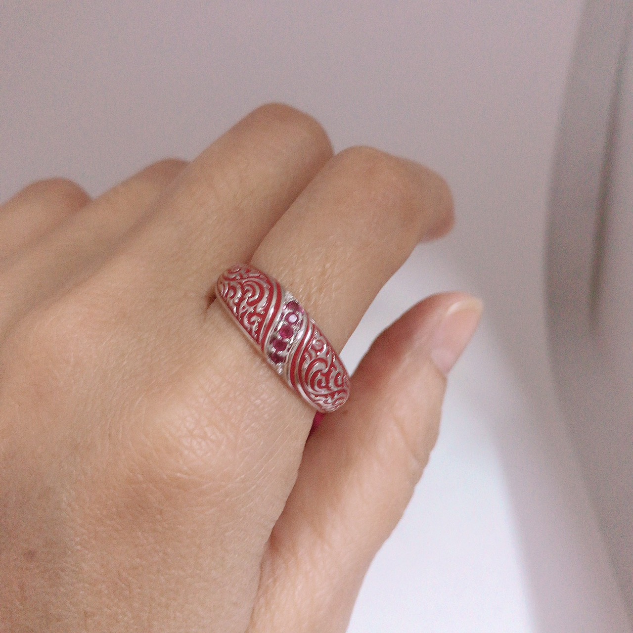 แหวนเงินแท้ พลอยทับทิมแท้(ราศีกรกฎ)