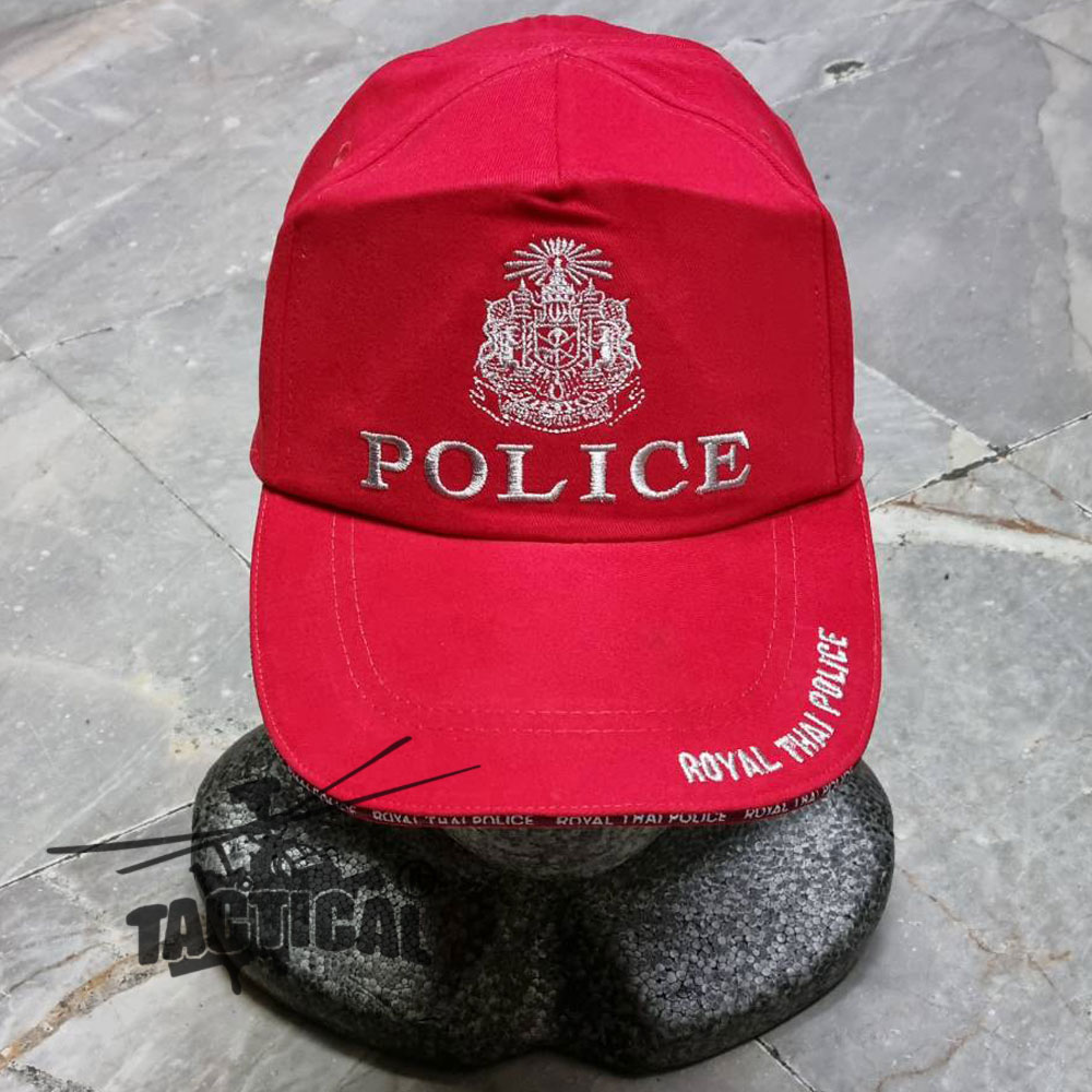 หมวกแก๊ป ครูฝึก แผ่นดิน + POLICE สีแดง ขอบหนา ซิปหลัง