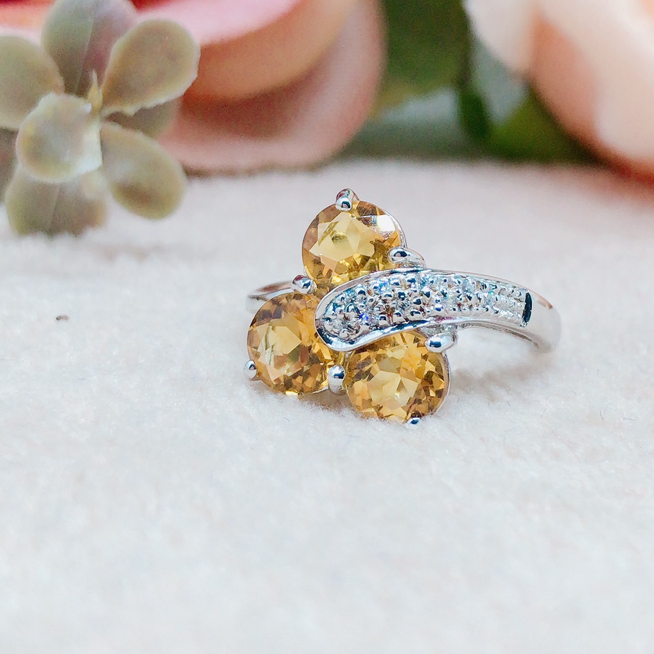 แหวนเงินแท้ พลอยซิทรีนแท้(ราศีพิจิก)