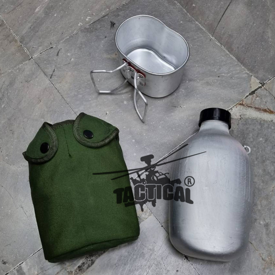 กระติกน้ำทหารอลูมิเนียม ทรงกลม พร้อมปลอก