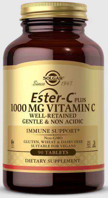 Solgar ESTER-C PLUS 1000 MG VITAMIN C 90 TABLETS วิตามินซีที่ไม่เป็นกรด ไม่กัดกระเพาะ เสริมภูมิต้านทาน 24 ชั่วโมง