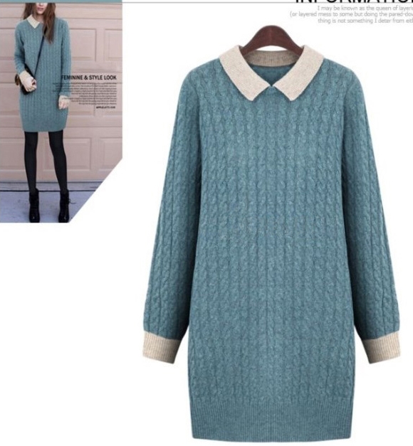 PreOrderไซส์ใหญ่ - เสื้อกันหนาวแฟชั่นไซส์ใหญ่ ตัวยาวเป็นมินิเดรส ไม่หนามาก สี : น้ำเงิน / สีเขียวอ่อน