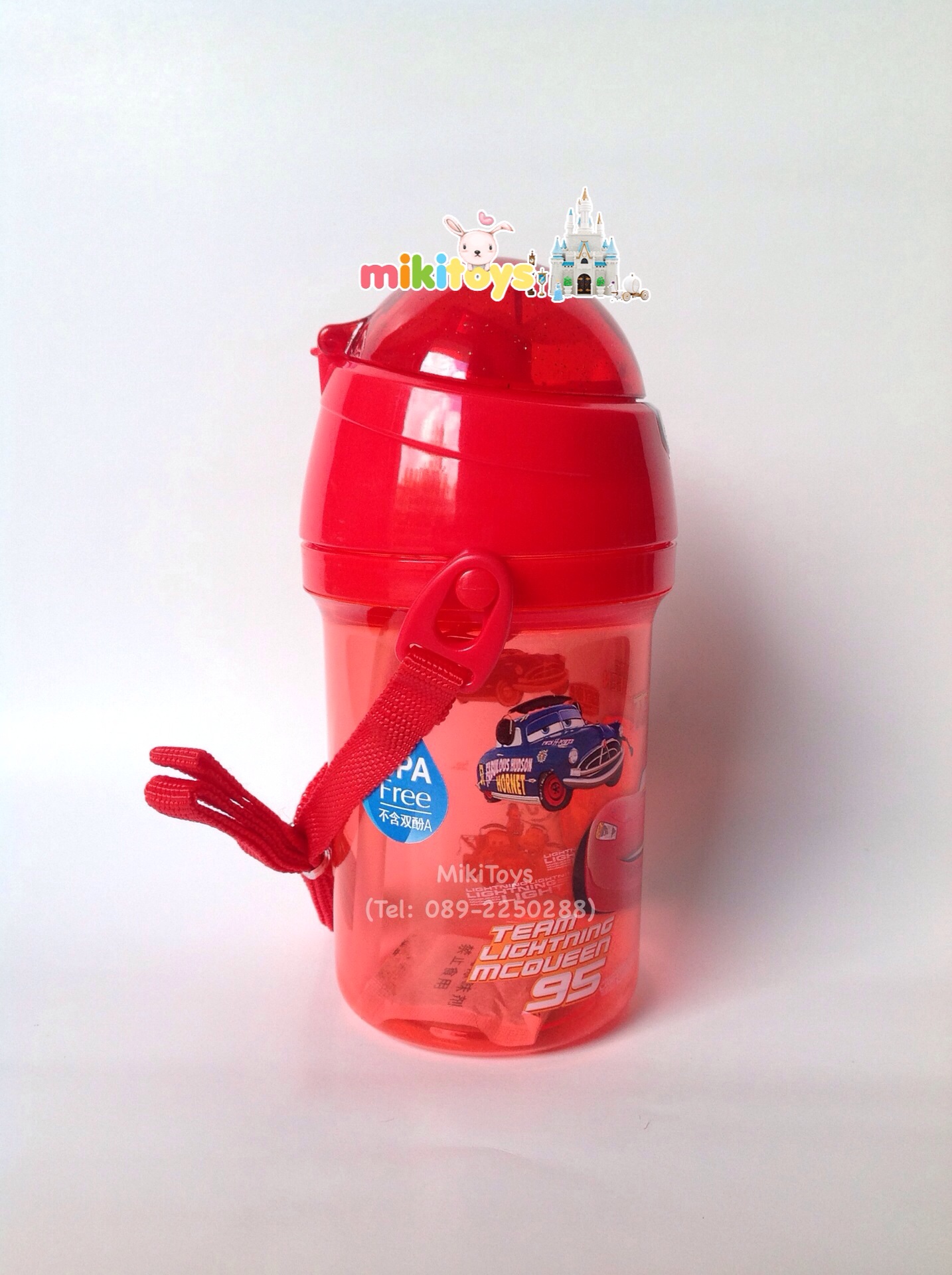 กระติกน้ำCars McQueen คาร์ แมคควีน สีแดงแจ่มๆ ขนาด400ml. รุ่นฝาเด้ง หลอดในตัว ลายสกรีนสวย